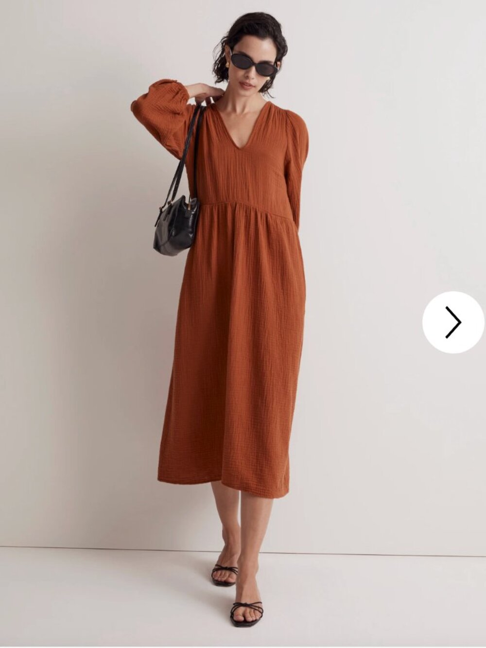 Madewell Lightspun V-Neck Midi Dress in Burnt Clay
